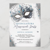 ブルーシルバーマスカレードマスクバタフライキンセアニェラ 箔招待状 (正面)