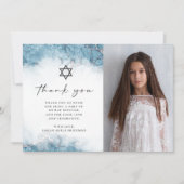 ブルーシルバーマーブルバルミツワーありがとう サンキューカード (正面)