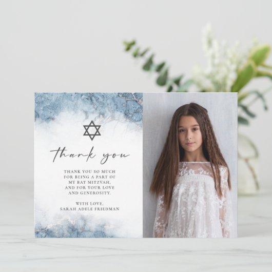 ブルーシルバーマーブルバルミツワーありがとう サンキューカード (スタンド正面)