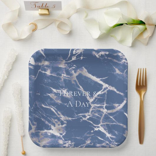 ブルーシルバーマーブル結婚ズ ペーパープレート (ウェディング)