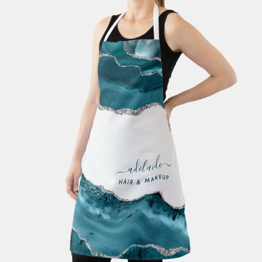 ブルーシルバーモダングリッターアートウォーターカラーアゲート エプロン (インサイチュ)