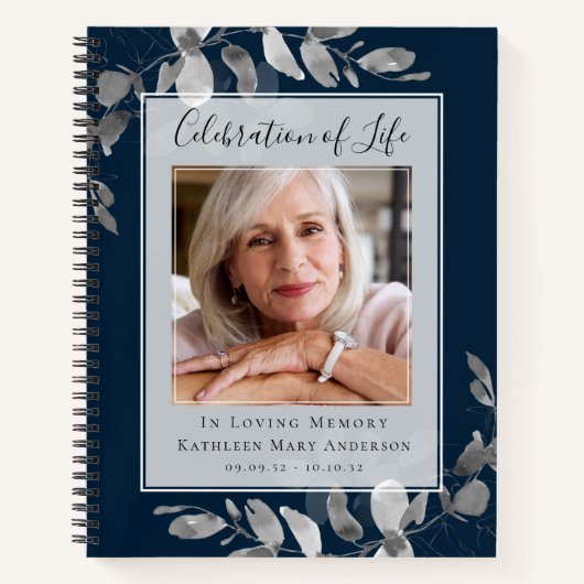 ブルーシルバーユーカリ葬儀ゲストブック ノートブック (正面)