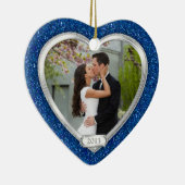 ブルーシルバー初めてのクリスマスの写真クリスマス セラミックオーナメント (右)