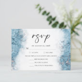ブルーシルバー大理石の食事の選択RSVP 出欠カード (スタンド正面)