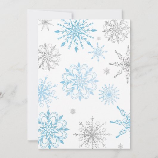 ブルーシルバー小さなスノーフレーク少年の赤ちゃんシャワー 招待状 (裏面)