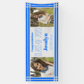 ブルーシルバー幾何学写真2枚卒業 横断幕 (縦)