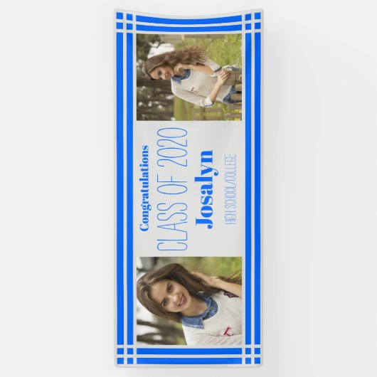 ブルーシルバー幾何学写真2枚卒業 横断幕 (縦)