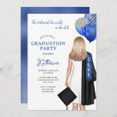 ブルーシルバー彼女信じは卒業を少女にできた 招待状 (正面/裏面)