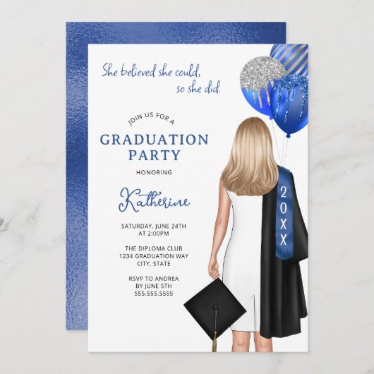 ブルーシルバー彼女信じは卒業を少女にできた 招待状 (正面/裏面)