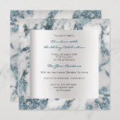 ブルーシルバー抽象芸術マーブルグレーバースデーパーティー 招待状 (正面/裏面)