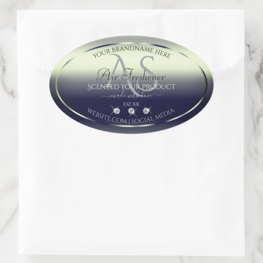 ブルーシルバー注染製品ラベルジュエリーモノグラム 楕円形シール (バッグ)