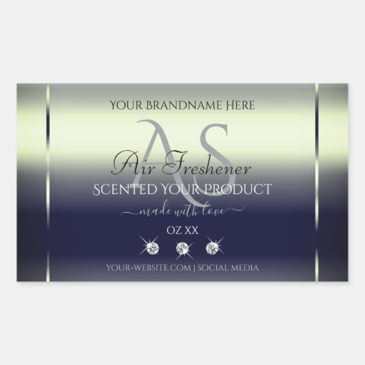 ブルーシルバー注染製品ラベルジュエリーモノグラム 長方形シール (正面)