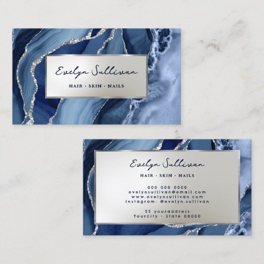 ブルーシルバー瑪瑙の名刺 名刺 (正面/裏面)