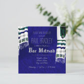 ブルーシルバー祈りの言葉タリットバー（ユダヤ教の）バル・ミツバー招待状 招待状 (スタンド正面)