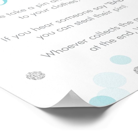 ブルーシルバー紙吹雪は赤ちゃんシャワーのゲームを言わない ポスター (角)