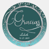 ブルーシルバー紙吹雪グラシアスサンキュー誕生日 ラウンドシール (正面)