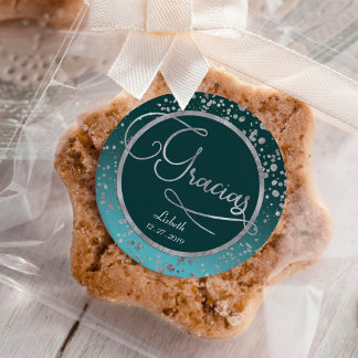 ブルーシルバー紙吹雪グラシアスサンキュー誕生日 ラウンドシール