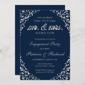 ブルーシルバー紙吹雪婚約パーティ招待状 案内状 (正面/裏面)