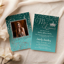 ブルーシルバー紙吹雪Mis Quince Anos写真スペインの 招待状