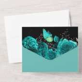 ブルーシルバー結婚バタフライの庭の予算 オールインワン招待状 (裏面)