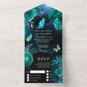 ブルーシルバー結婚バタフライの庭の予算 オールインワン招待状 (内側)