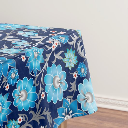 ブルーシルバー花柄ダイニングテーブルクロス テーブルクロス (インサイチュ)