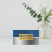 ブルーシルバー金ゴールドメタリック背景 名刺 (スタンド正面)