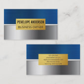 ブルーシルバー金ゴールドメタリック背景 名刺 (正面/裏面)