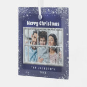 ブルーシルバー雪写真冬窓 ガラスオーナメント (正面左)