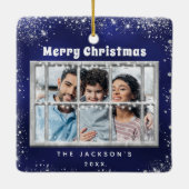 ブルーシルバー雪写真冬窓 セラミックオーナメント (裏面)