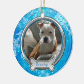 ブルーシルバー雪片フォトクリスマスオーナメント セラミックオーナメント (左)