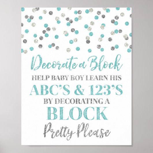 ブルーシルバー飾紙吹雪aブロックゲームのサイン ポスター (正面)