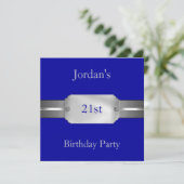 ブルーシルバー21エレガント期男誕生日パーティー 招待状 (スタンド正面)