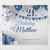 ブルーシルバー21歳の誕生日 スパークリングワインラベル (シングルラベル)