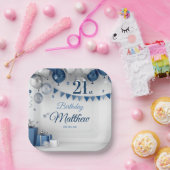 ブルーシルバー21歳の誕生日 ペーパープレート (パーティー)