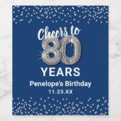 ブルーシルバー80歳の誕生日ワインラベル ワインラベル (シングルラベル)