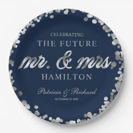 ブルーシルバー フューチャー ミスター＆ミセス 婚約パーティー ペーパープレート