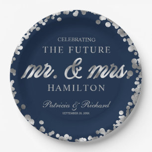 ブルーシルバー フューチャー ミスター＆ミセス 婚約パーティー ペーパープレート