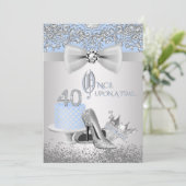ブルーシルバー プリンセス40歳の誕生日招待状 招待状 (スタンド正面)