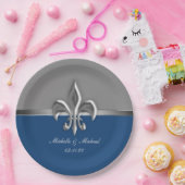 ブルーシルバー（紋章の）フラ・ダ・リ ペーパープレート (パーティー)