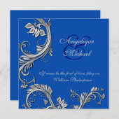 ブルーシルバー 結婚記念日のエンゲージメント 招待状 (正面/裏面)