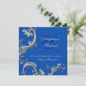 ブルーシルバー 結婚記念日のエンゲージメント 招待状 (スタンド正面)