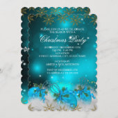 ブルーシルバー&金ゴールドホリーボーブルクリスマスパーティー2 招待状 (正面/裏面)