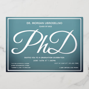 ブルーシルバーPhD卒業 箔招待状