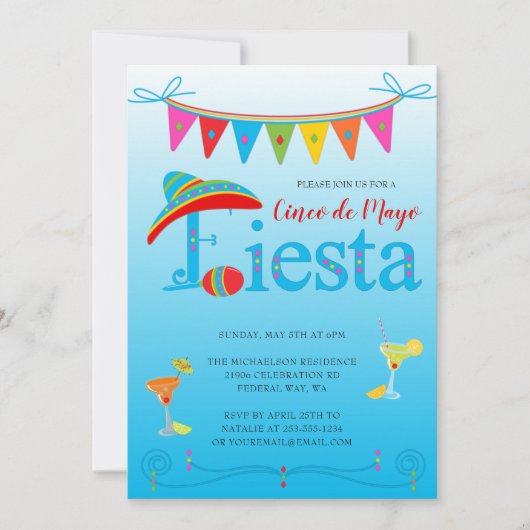 ブルーシンコデマヨフィエスタパーティの招待状 招待状 (正面)