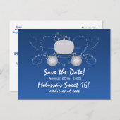 ブルーシンデレラキャリッジパーティの招待状はがき 案内ポストカード (正面/裏面)