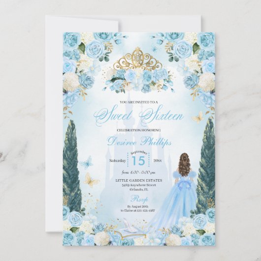 ブルーシンデレラフェアヤテールプリンセスSweet sixteen 招待状 (正面)