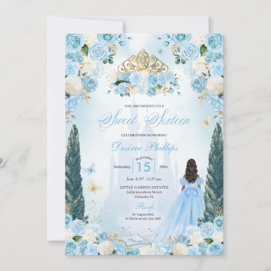 ブルーシンデレラフェアヤテールプリンセスSweet sixteen 招待状 (正面)