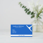 ブルーシンプルアンドホワイトハウスキーパークリーニングサービス 名刺 (スタンド正面)