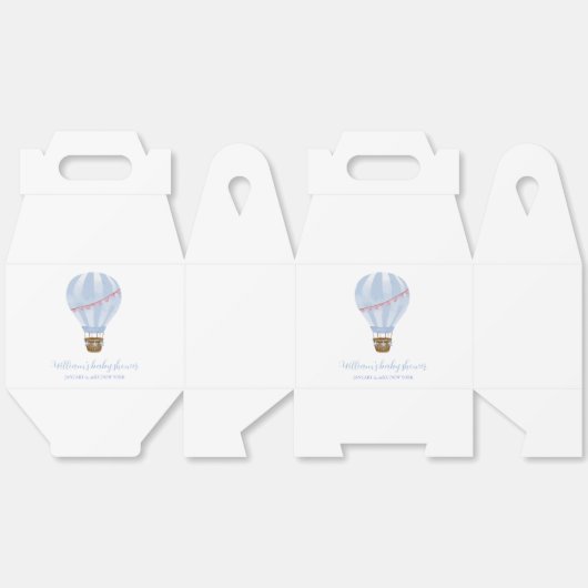 ブルーシンプルエホットバルーン男の子ベイビーシャワー フェイバーボックス (見開き)